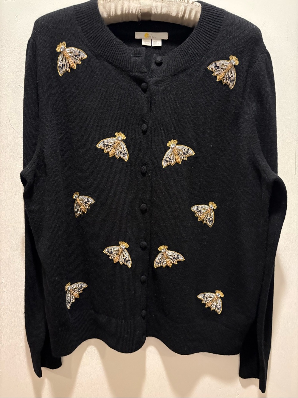 Black Embellished Bee Motif Cardigan Sweater